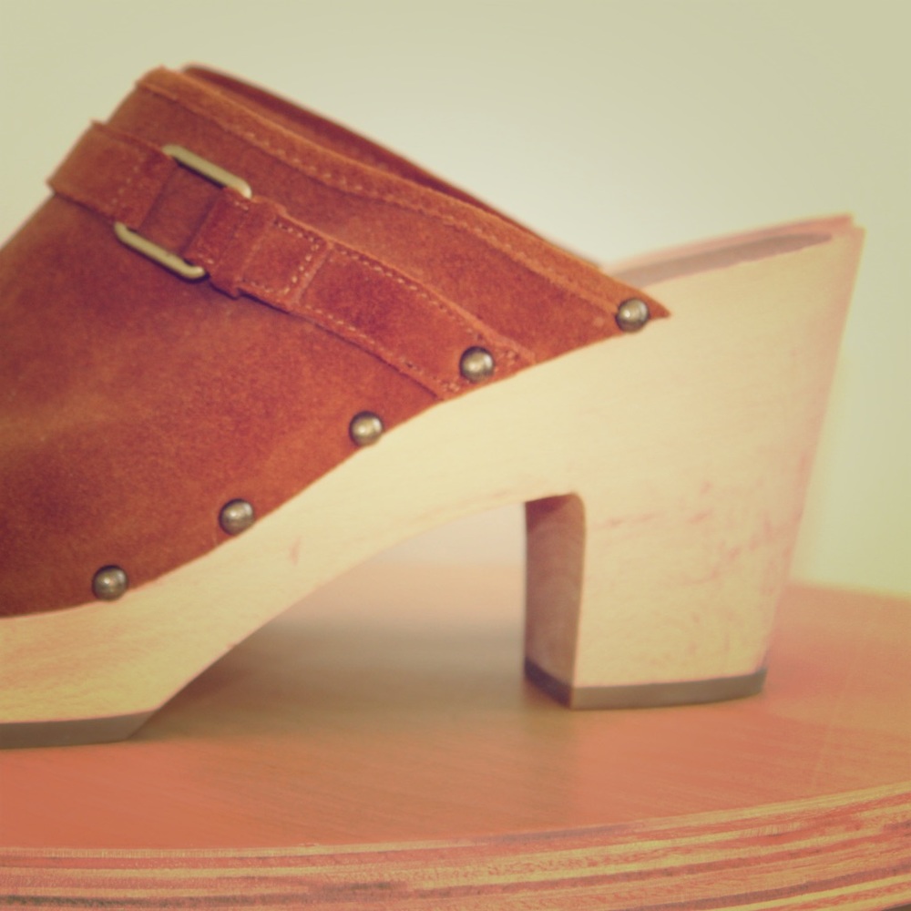 Brown suede clogs